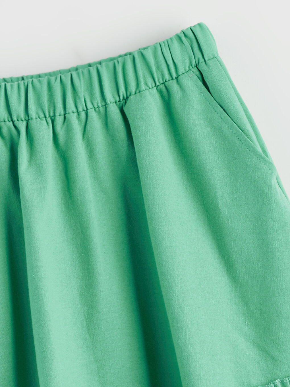 Yeşil Beli Lastikli Keten Karışımlı Kız Çocuk Etek-1