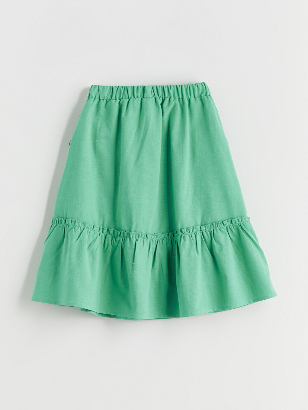 Yeşil Beli Lastikli Keten Karışımlı Kız Çocuk Etek-2