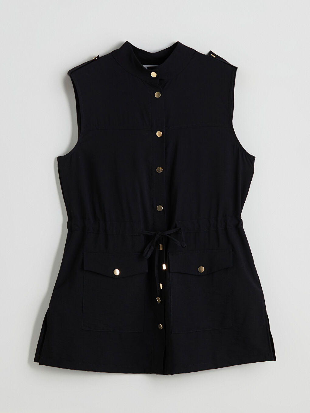 Siyah Hakim Yaka Büzgülü Kadın Yelek-5