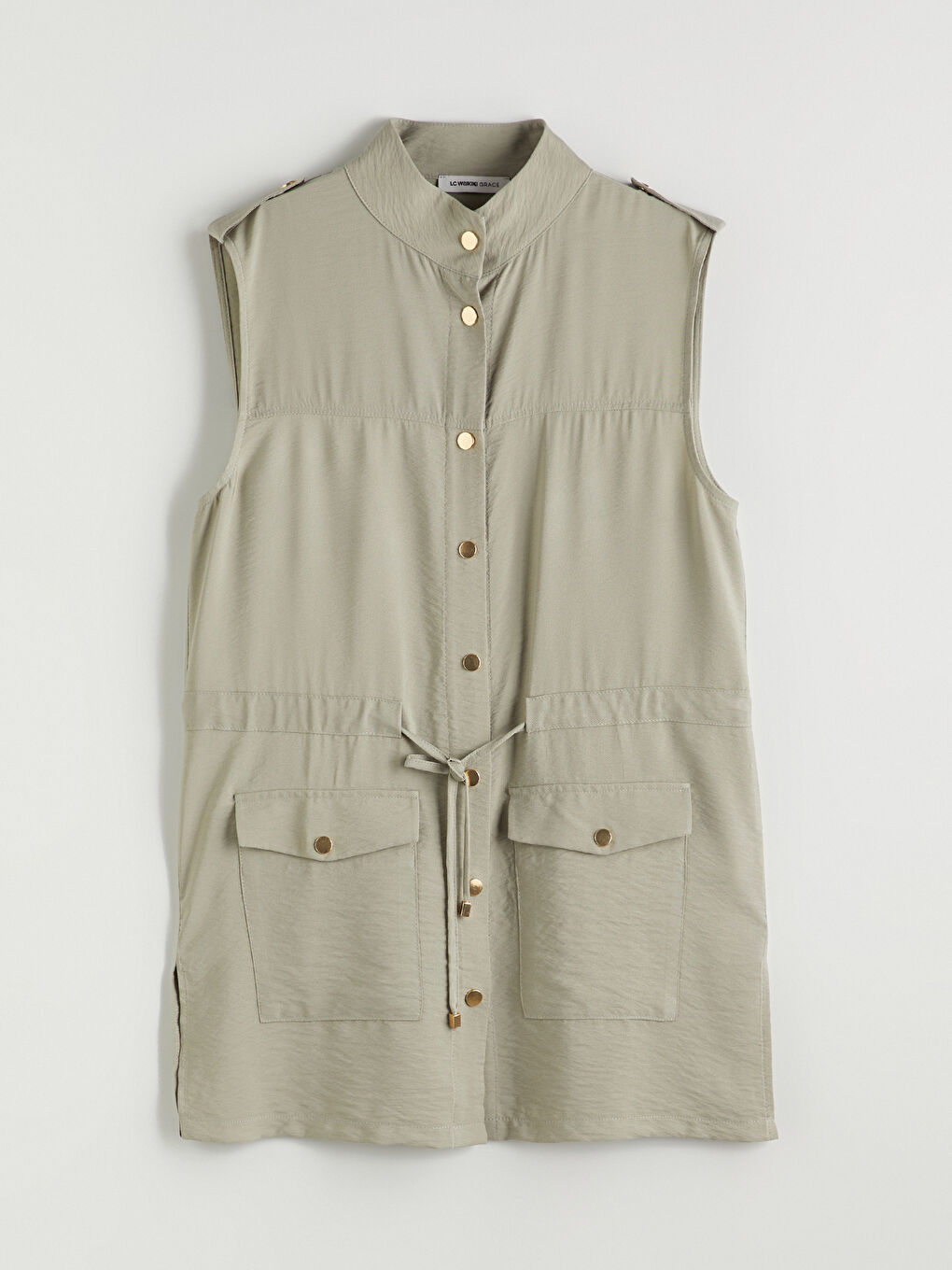 Yeşil Hakim Yaka Büzgülü Kadın Yelek-5