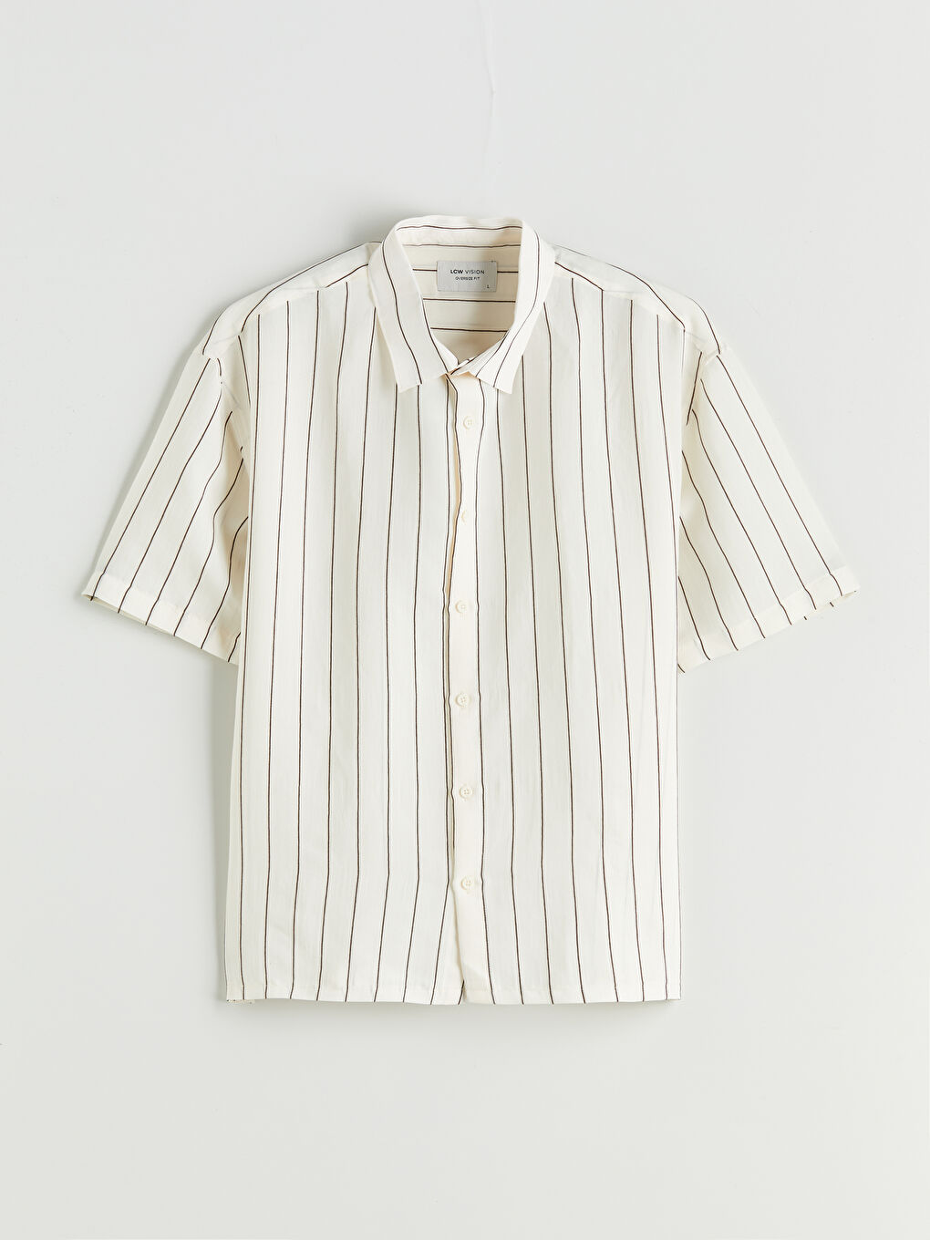 Ekru Rahat Kalıp Kısa Kollu Çizgili Erkek Gömlek-4