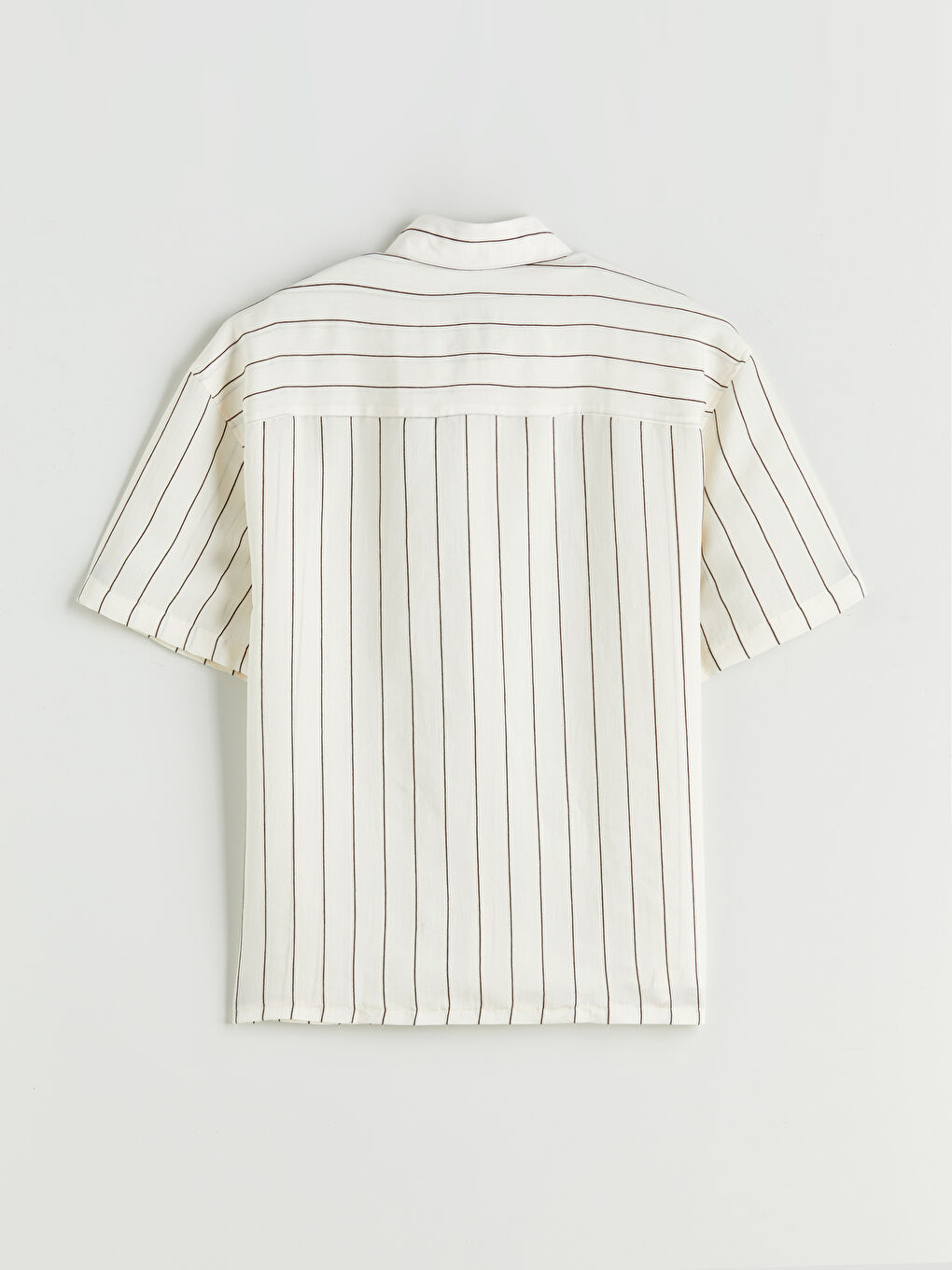 Ekru Rahat Kalıp Kısa Kollu Çizgili Erkek Gömlek-5