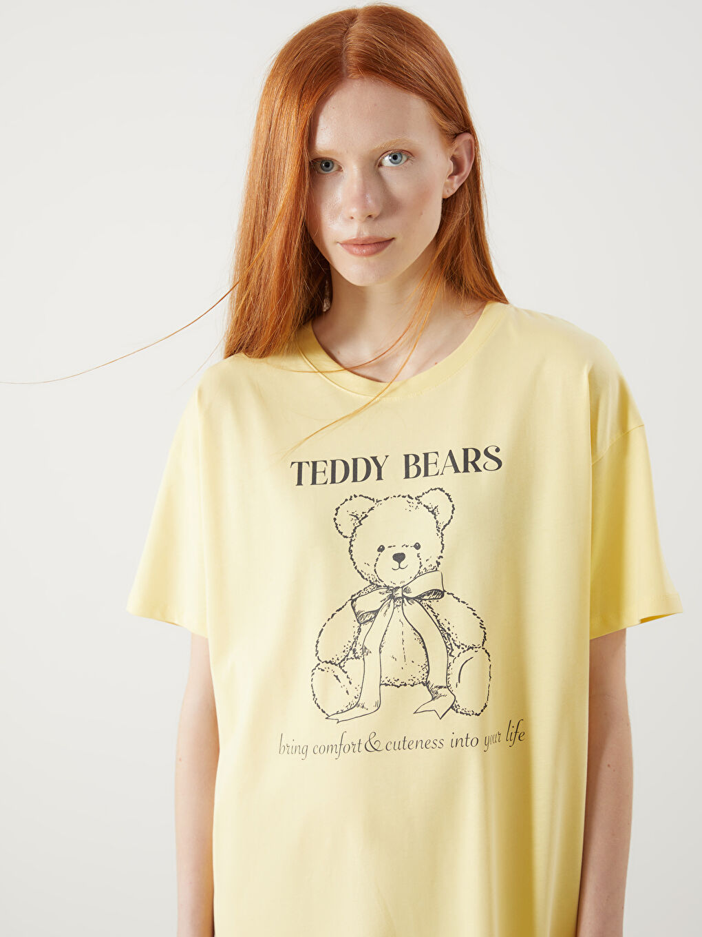 LCW Young Crew Neck Bear Teddy Printed Women's Nightdress -S5QS47Z8-FTK