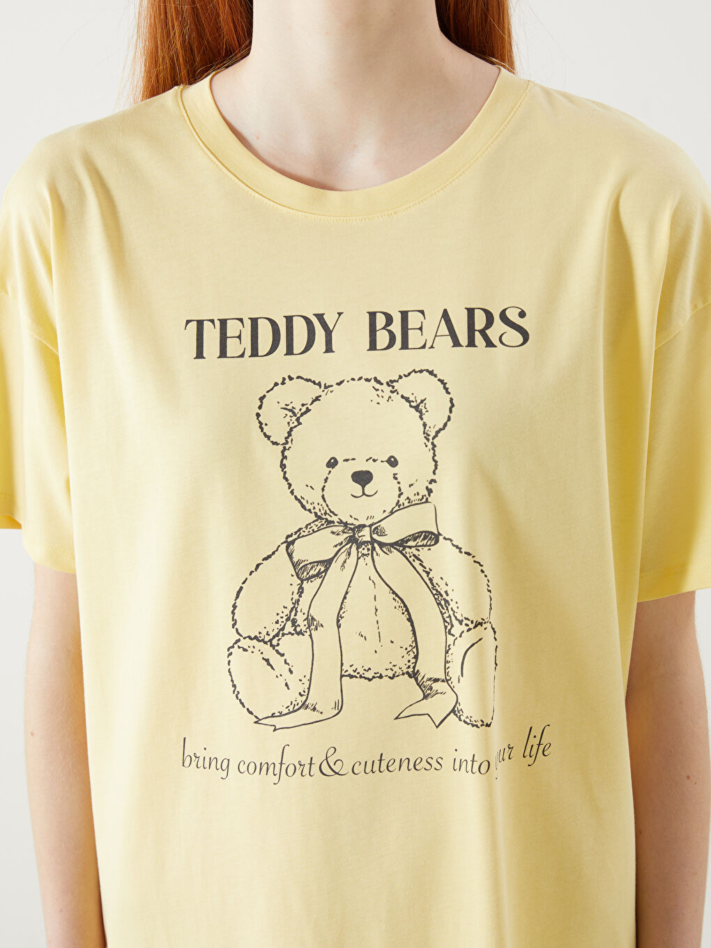 LCW Young Crew Neck Bear Teddy Printed Women's Nightdress -S5QS47Z8-FTK