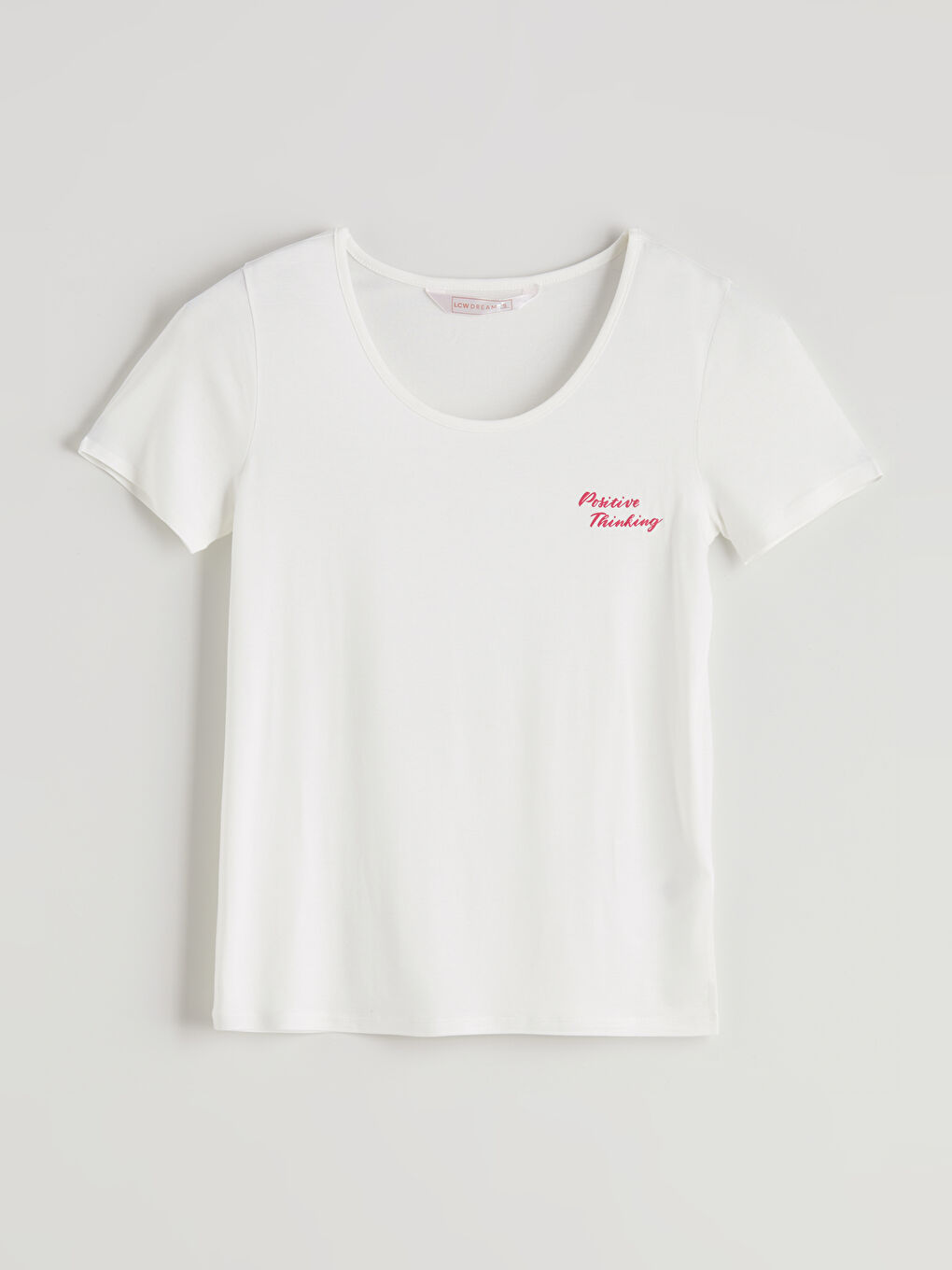 Beyaz U Yaka Baskılı Kadın Pijama Üst