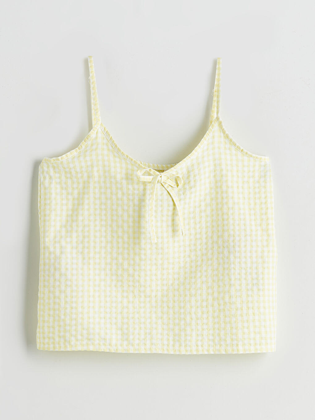 Sarı V Yaka Ekose Kadın Şortlu Pijama Takımı-5