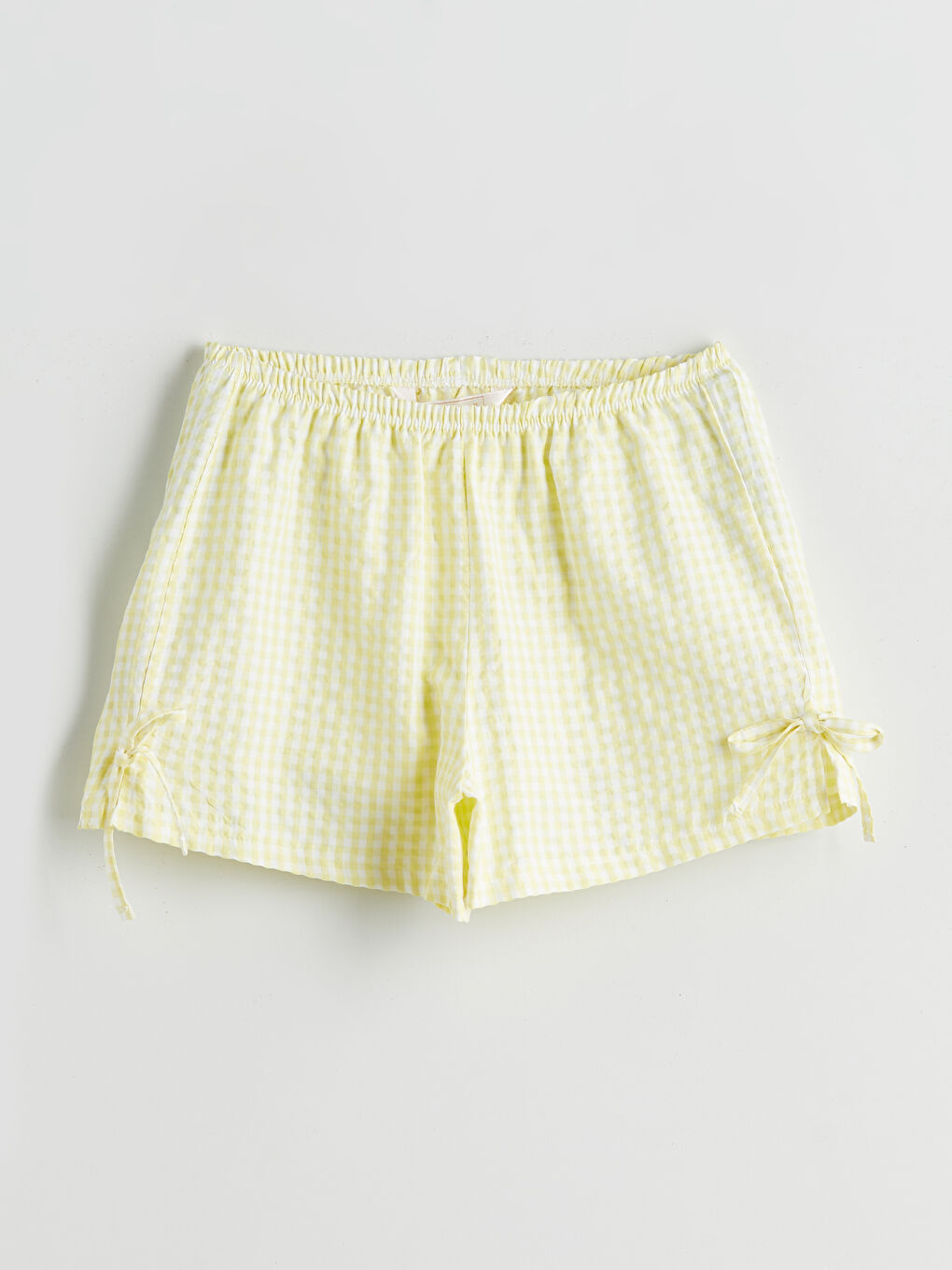 Sarı V Yaka Ekose Kadın Şortlu Pijama Takımı-7