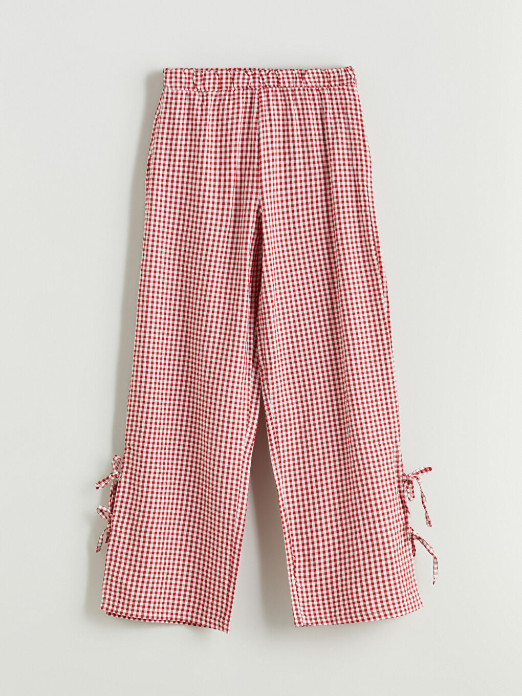 Kırmızı Beli Lastikli Ekose Kadın Pijama Alt