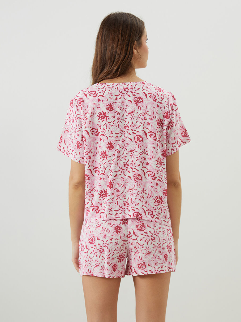 LCW DREAM V Neck Floral Women's Shortie Pyjama Set -S5QT25Z8-LRA
