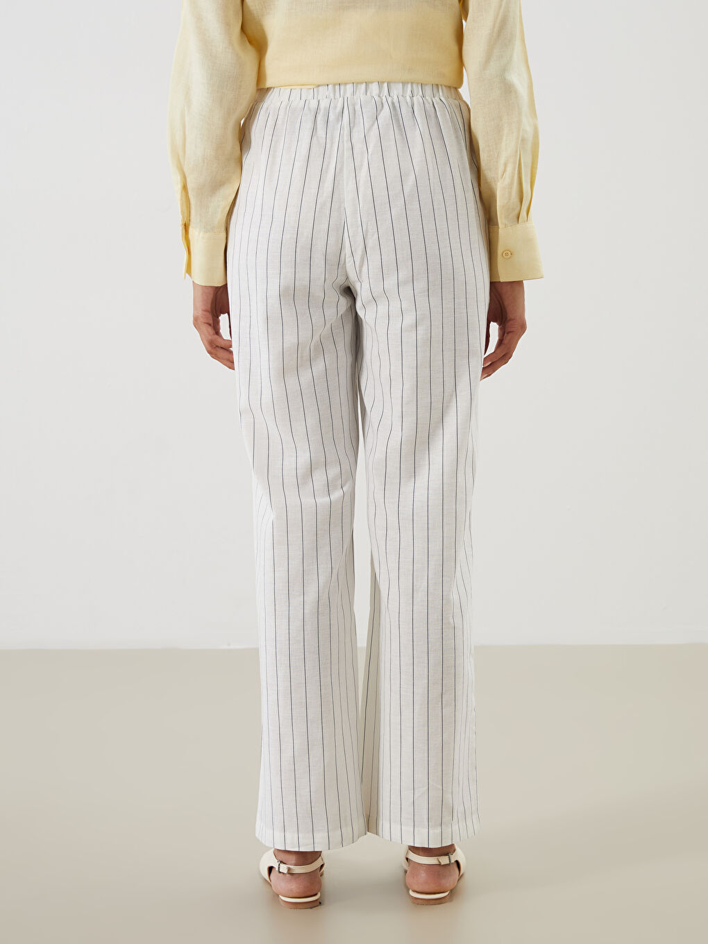 LCW Modest Elastic Waist Striped Linen Blend Women's Trousers -S5QT27Z8-SZ5