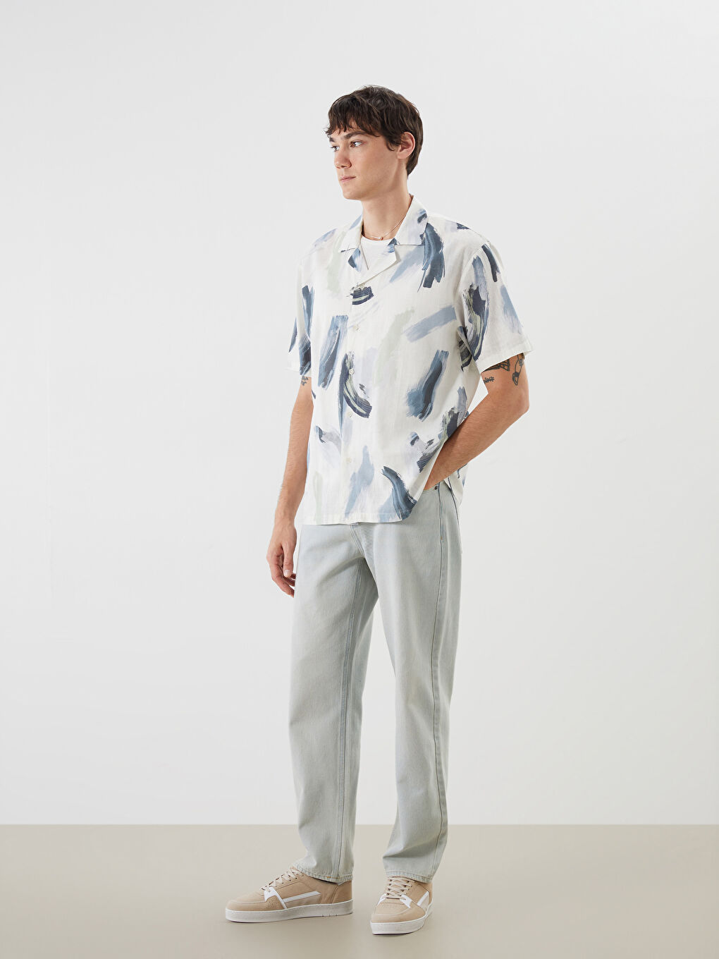 XSIDE Regular Fit Short Sleeve Patterned Poplin Men's Shirt -S5QT36Z8-F9C