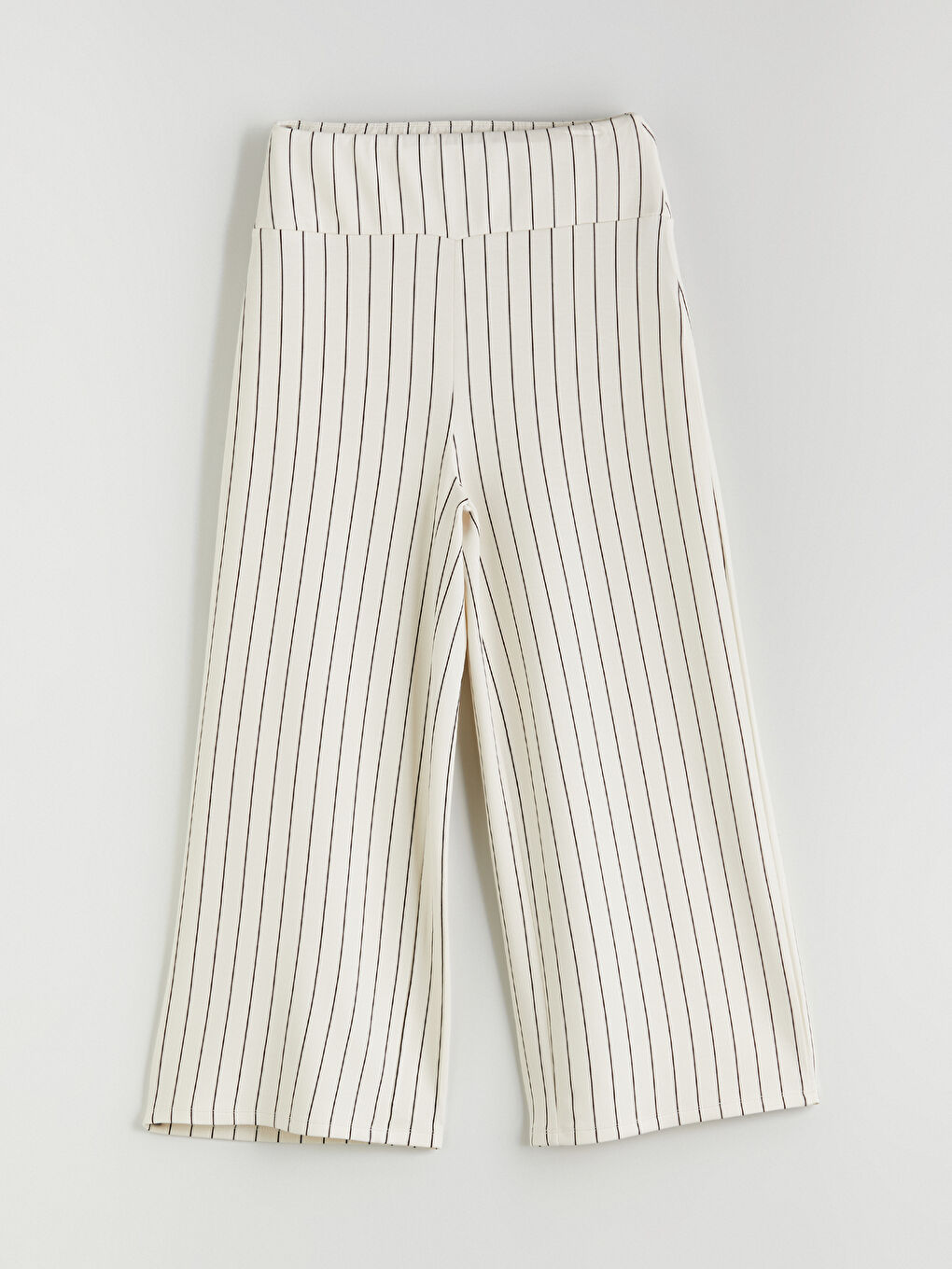 Ekru Beli Lastikli Çizgili Kadın Kapri-4