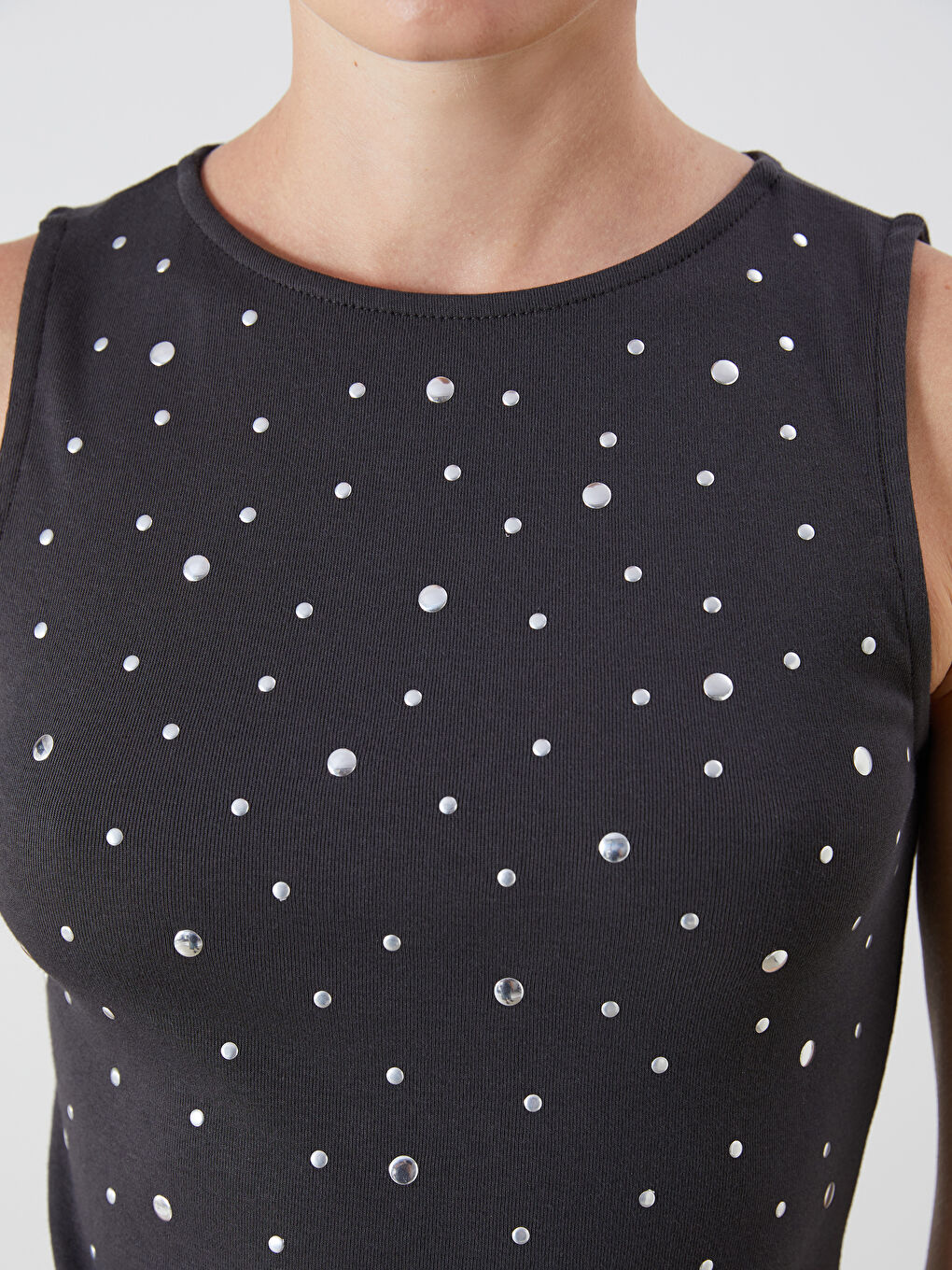 LCW Vision Crew Neck Rhinestone Embellished Women's Tank Top -S5QT50Z8-R3A
