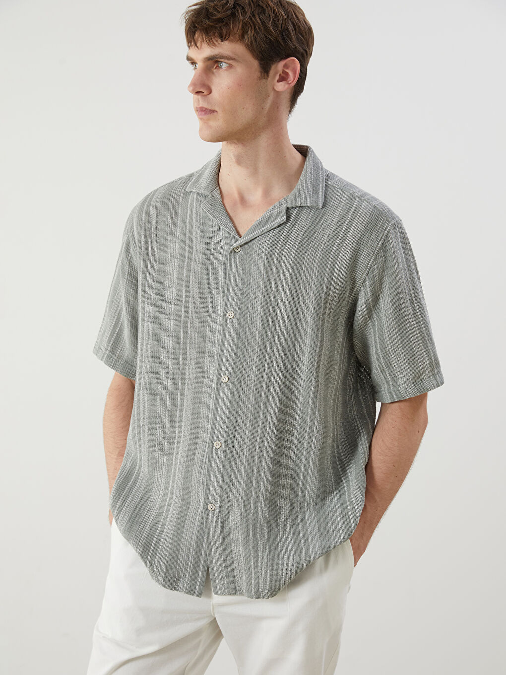 Regular Fit Resort Collar Short Sleeve Men's Shirt -S5QT58Z8-LFT