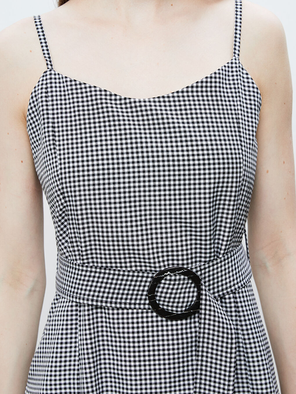 Siyah Kalp Yaka Ekose Askılı A Kesim Elbise-2