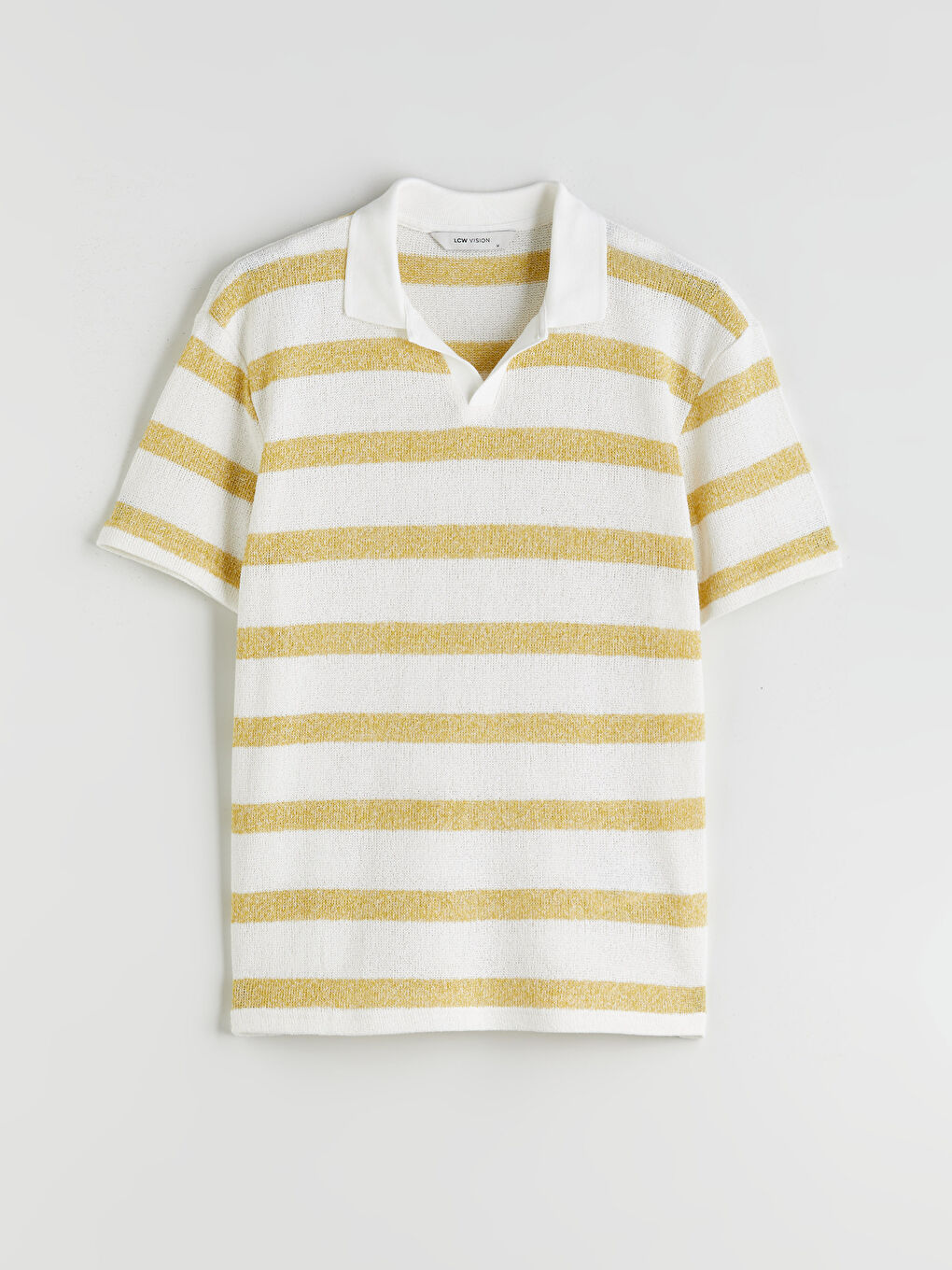 Sarı Polo Yaka Çizgili Penye Erkek Tişört-4