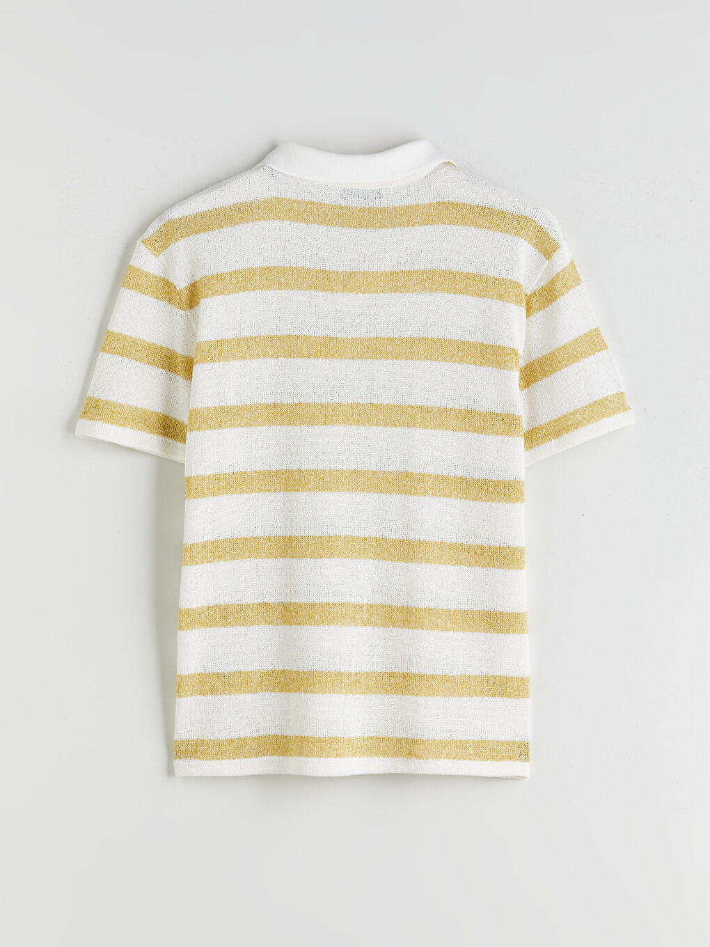 Sarı Polo Yaka Çizgili Penye Erkek Tişört-5