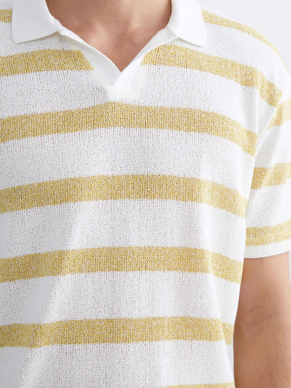 Sarı Polo Yaka Çizgili Penye Erkek Tişört-2
