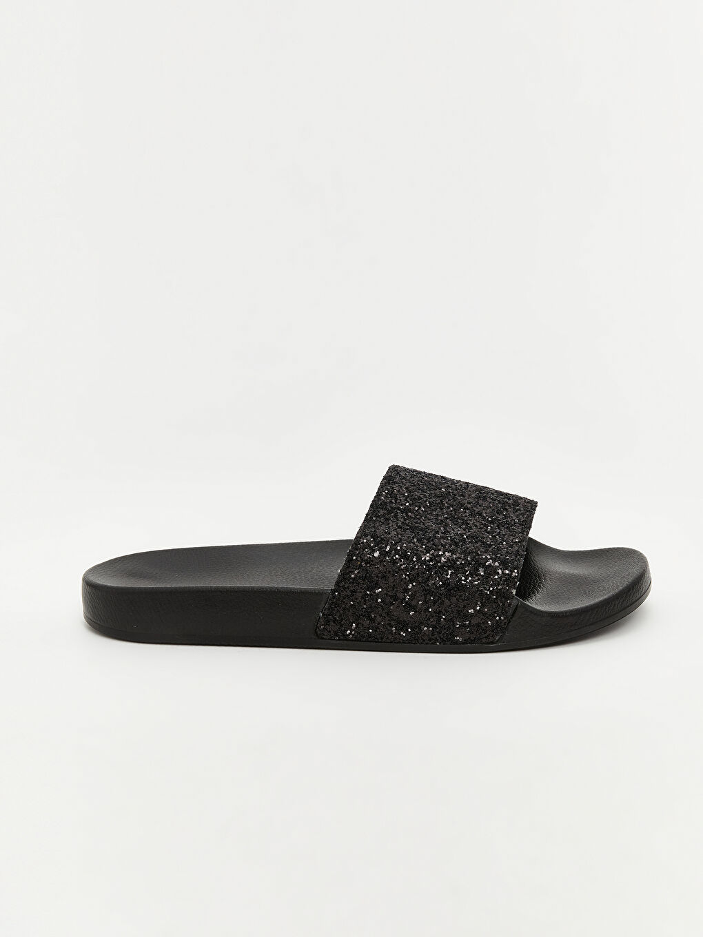 Siyah Deri Görünümlü Taşlı Kadın Terlik-1