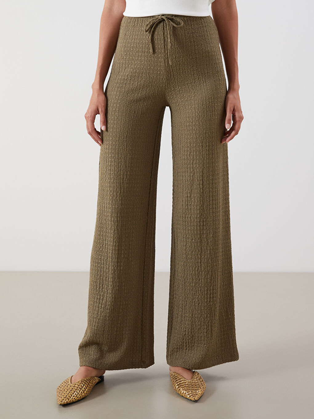 Ženske pantalone širokih nogavica sa elastičnim strukom-1