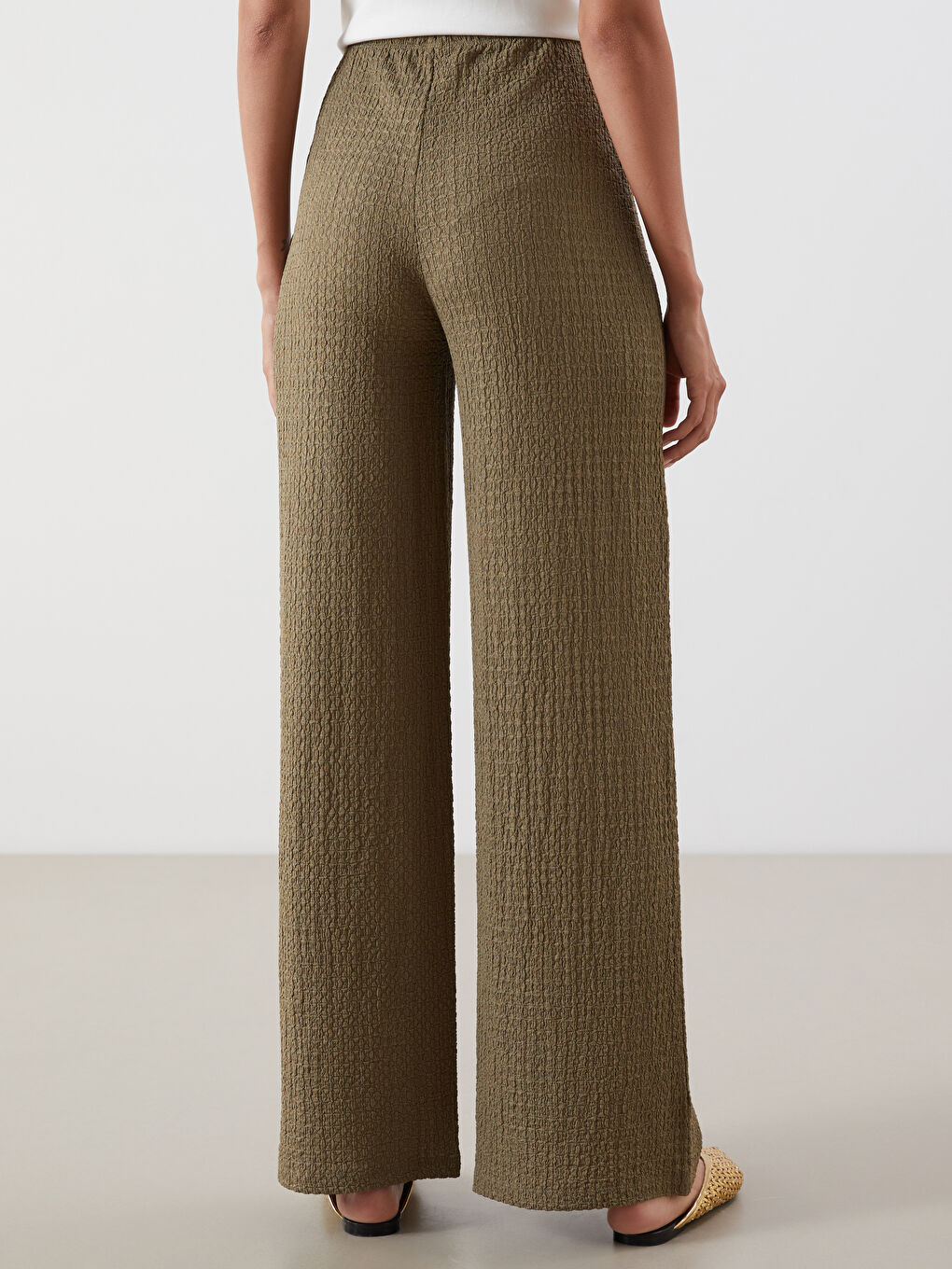 Ženske pantalone širokih nogavica sa elastičnim strukom-3