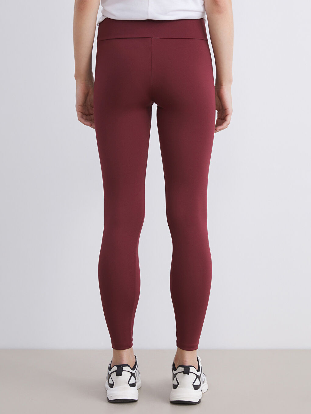 Bordo Beli Lastikli Kadın Spor Tayt-3