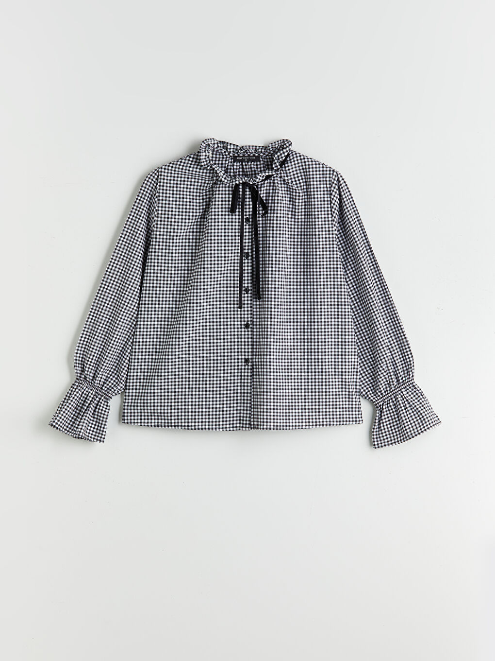 Siyah Bağlamalı Yaka Ekose Düğmeli Bluz-4