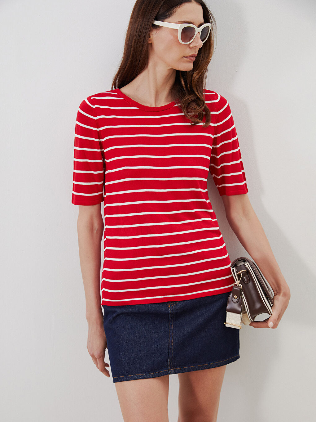 Crew Neck Striped Women's Knitwear Sweater -S5QU44Z8-E48