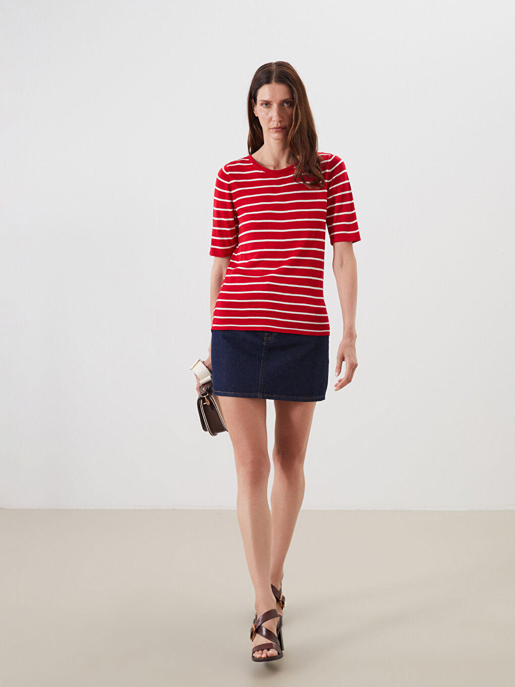 Crew Neck Striped Women's Knitwear Sweater -S5QU44Z8-E48
