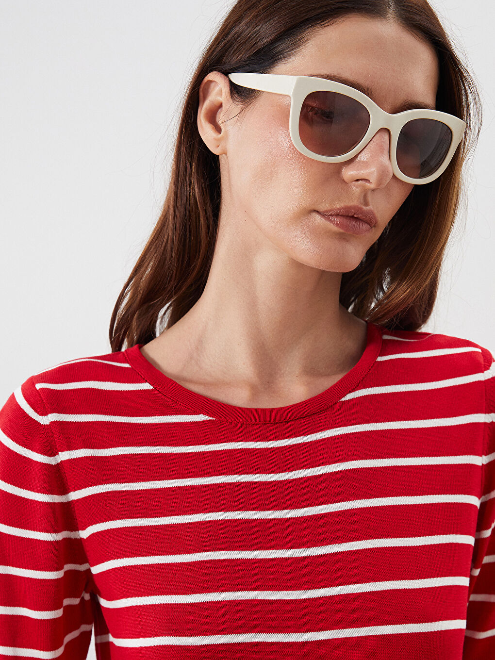 Crew Neck Striped Women's Knitwear Sweater -S5QU44Z8-E48