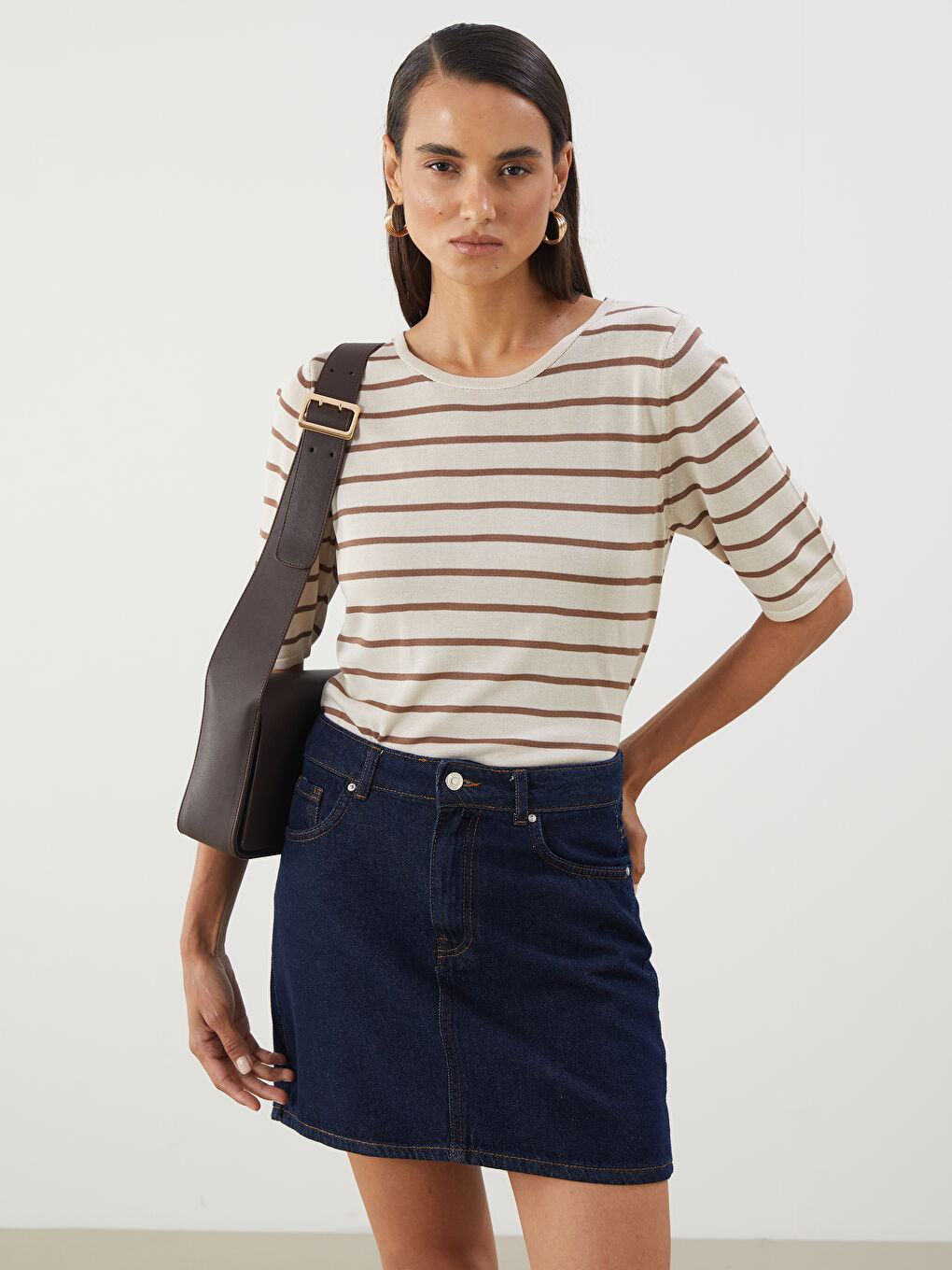 Crew Neck Striped Women's Knitwear Sweater -S5QU44Z8-ELZ