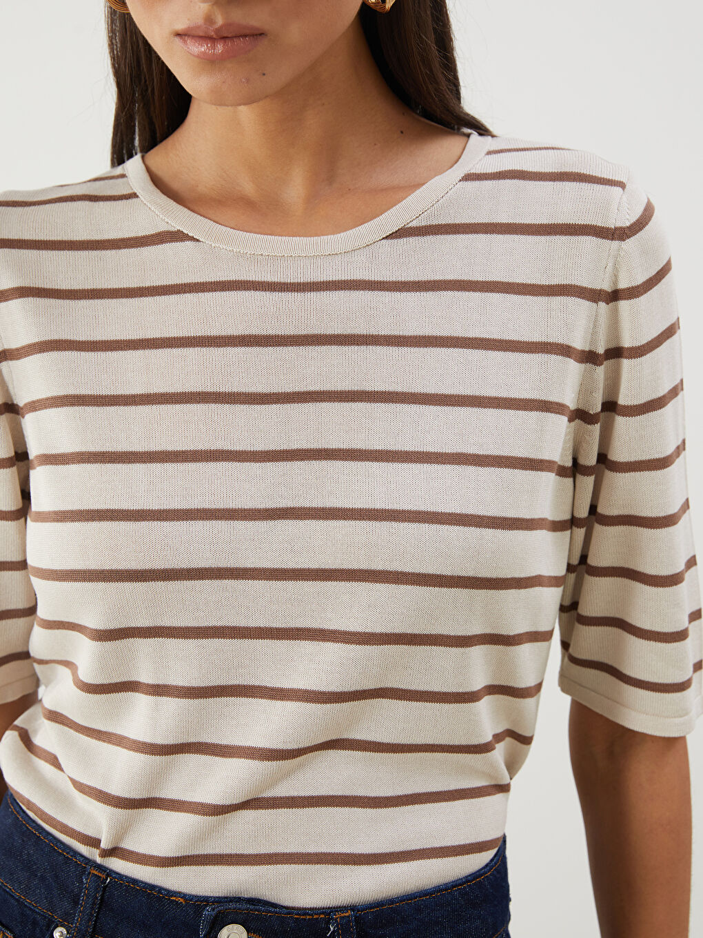 Crew Neck Striped Women's Knitwear Sweater -S5QU44Z8-ELZ