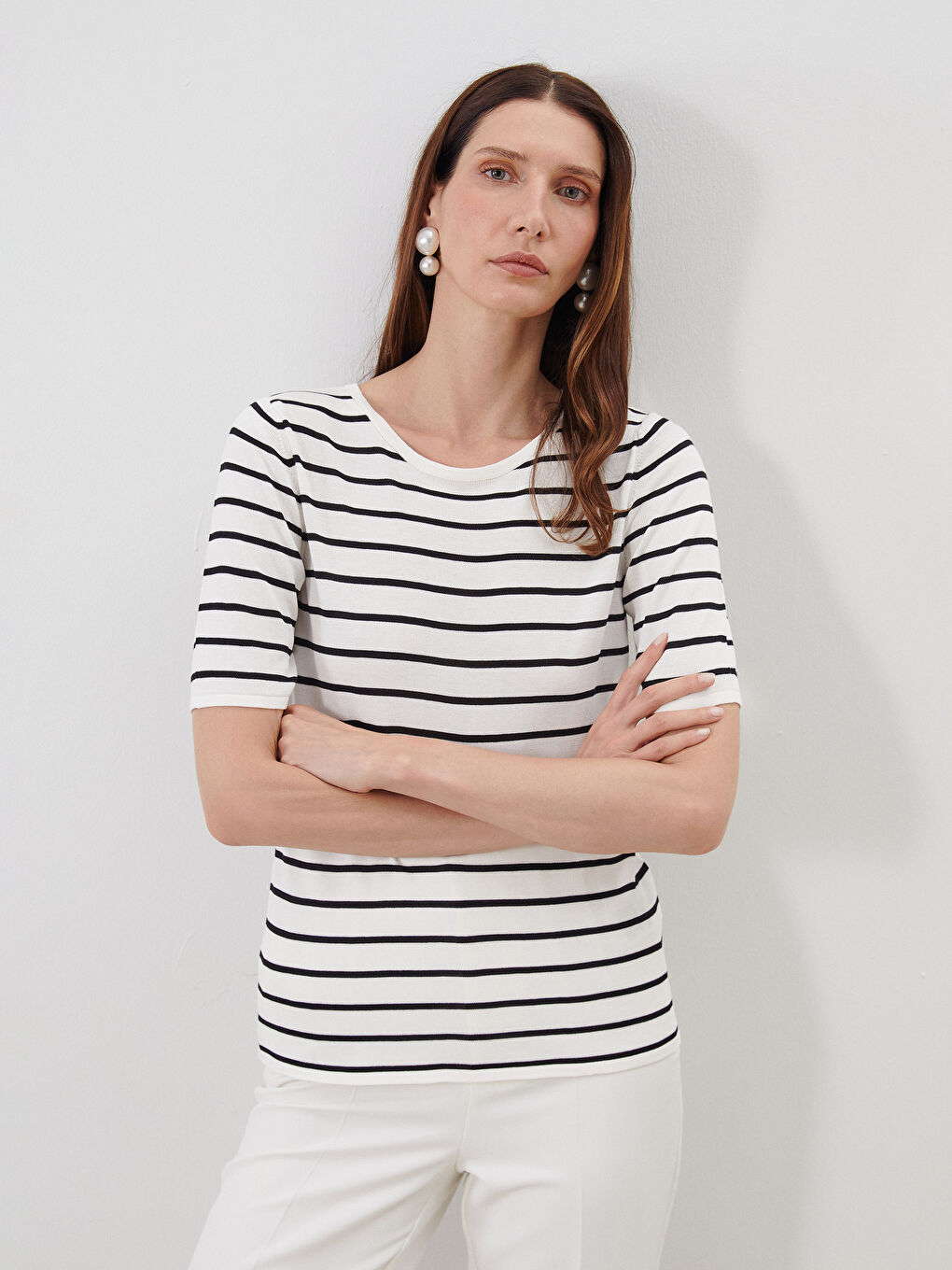 Crew Neck Striped Women's Knitwear Sweater -S5QU44Z8-LEG