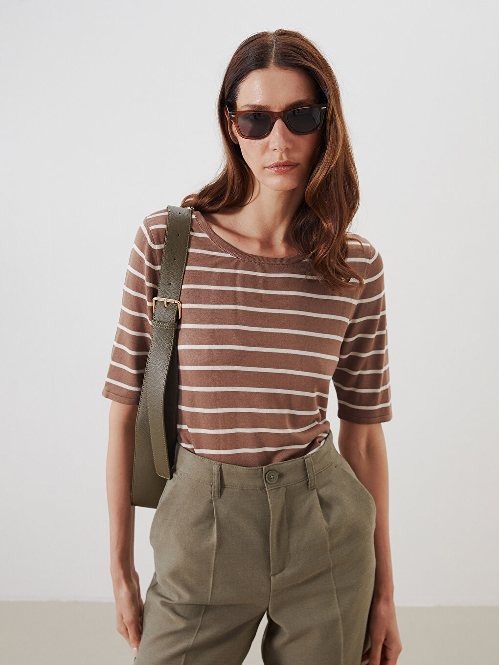 Crew Neck Striped Women's Knitwear Sweater -S5QU44Z8-LEW