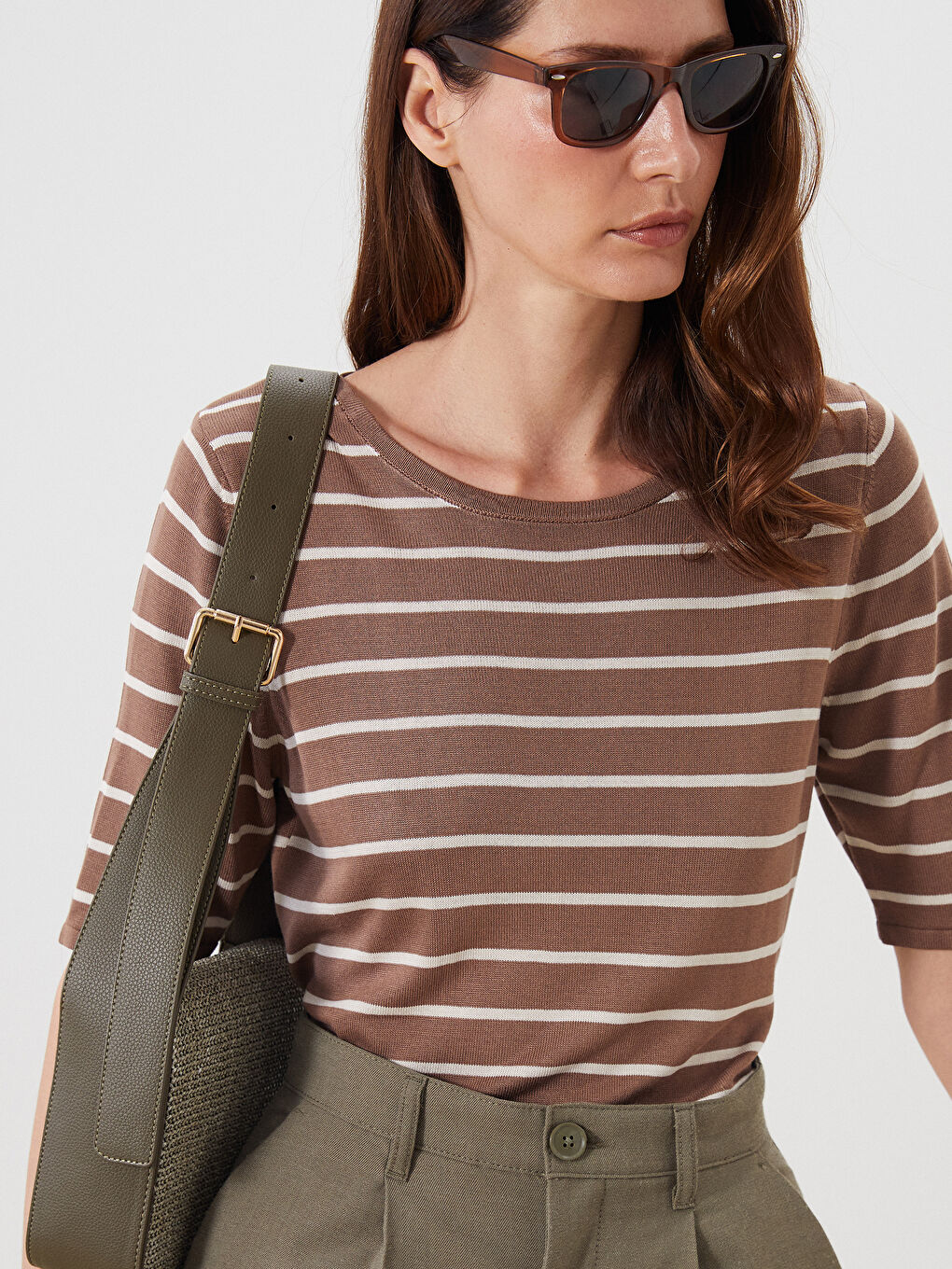 Crew Neck Striped Women's Knitwear Sweater -S5QU44Z8-LEW