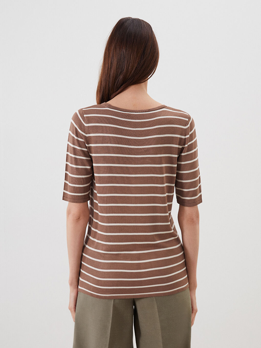 Crew Neck Striped Women's Knitwear Sweater -S5QU44Z8-LEW