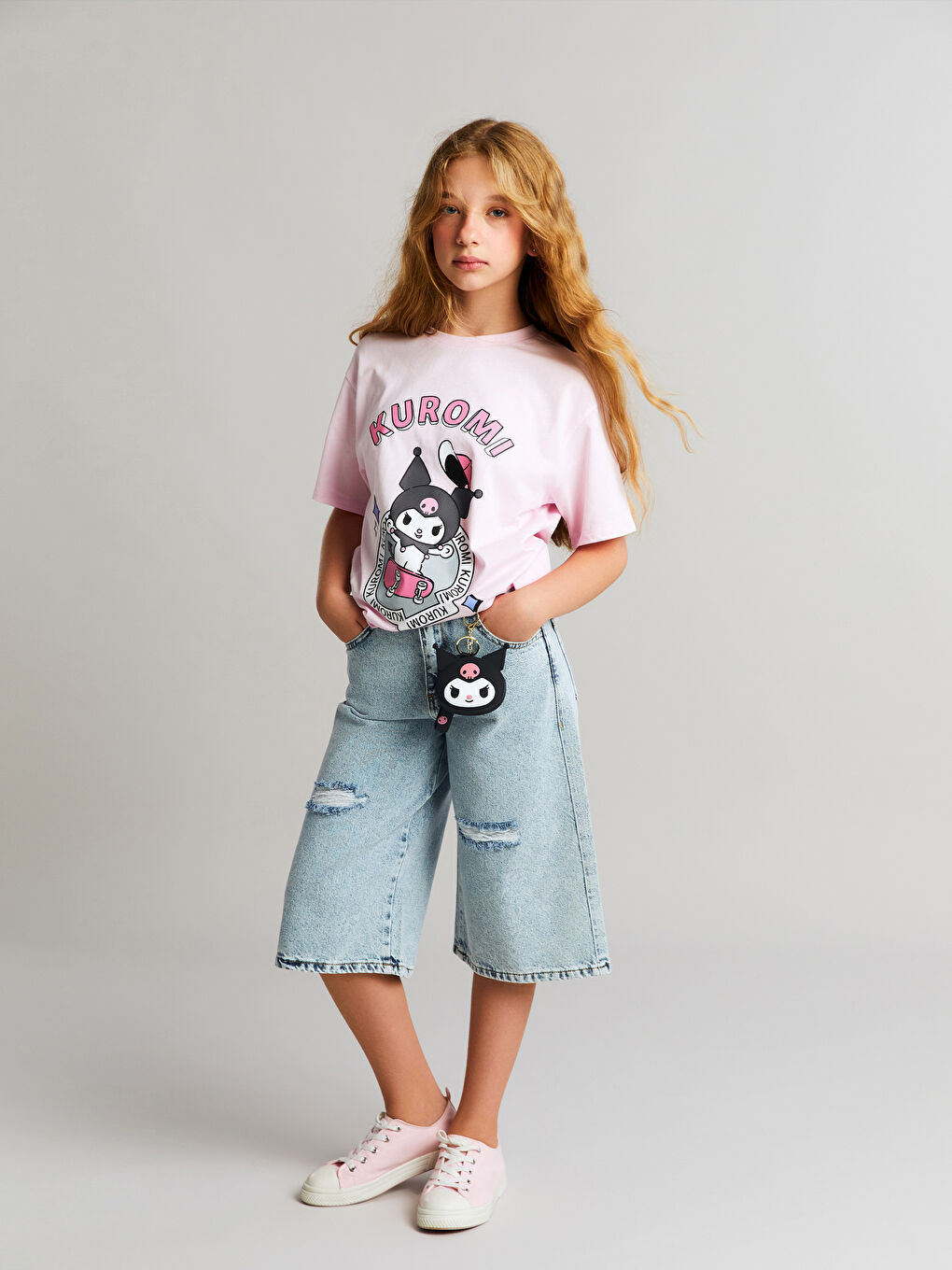 LCW Kids Yırtık Detaylı Kız Çocuk Jean Bermuda -S5QU63Z4-V2T