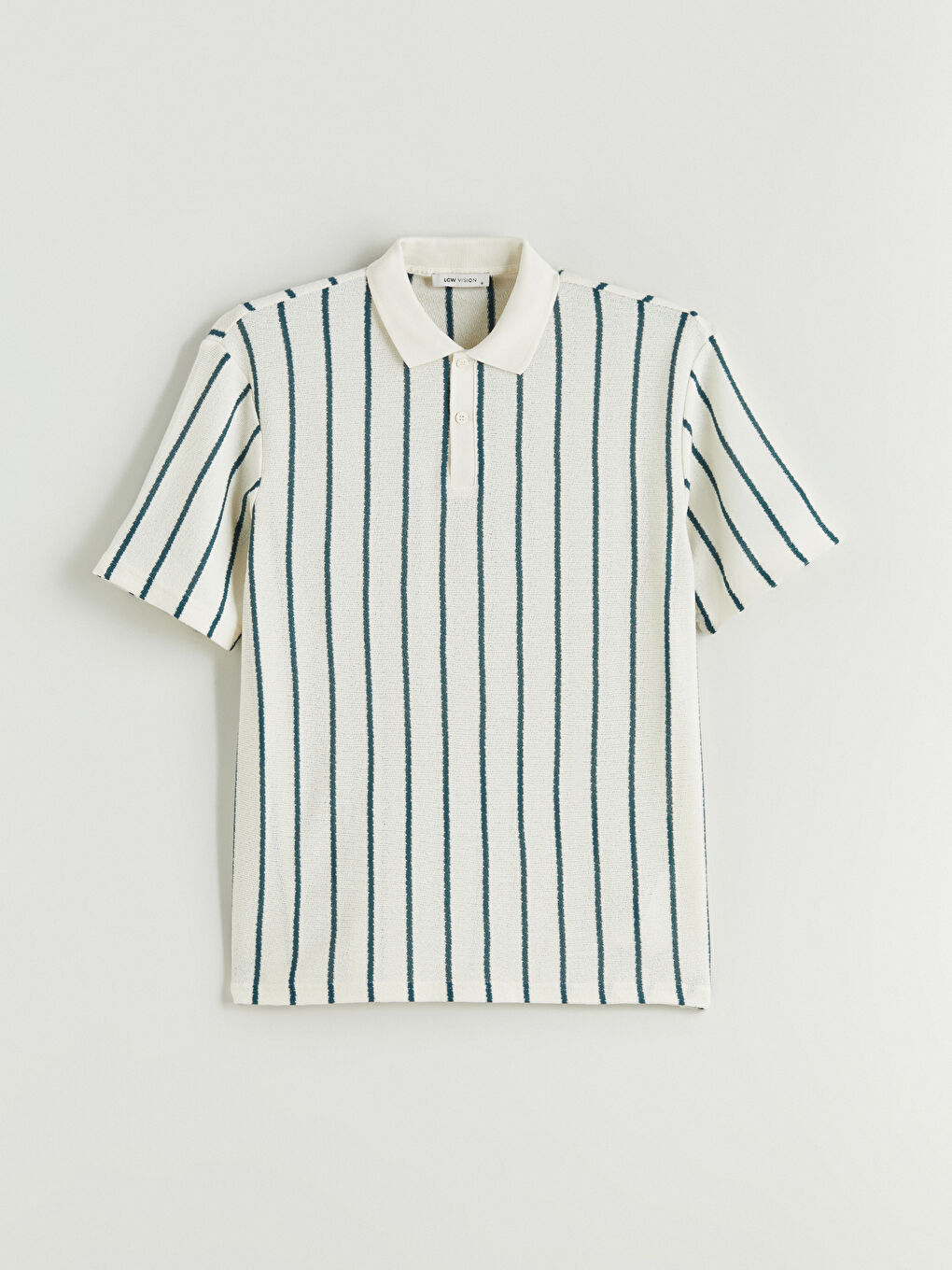 Petrol Polo Yaka Çizgili Penye Erkek Tişört-4
