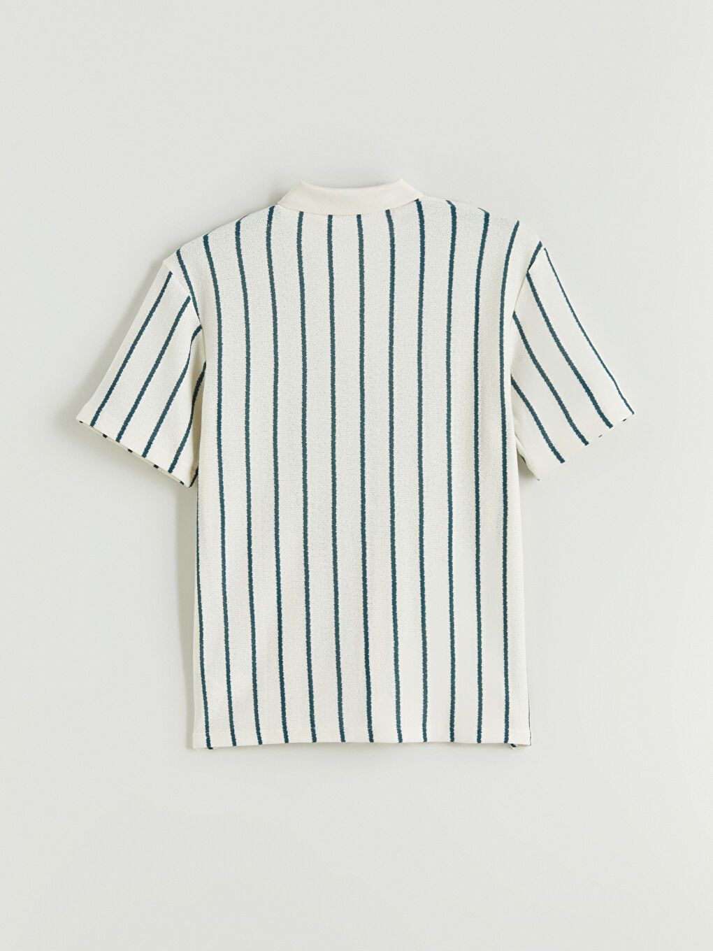 Petrol Polo Yaka Çizgili Penye Erkek Tişört-5