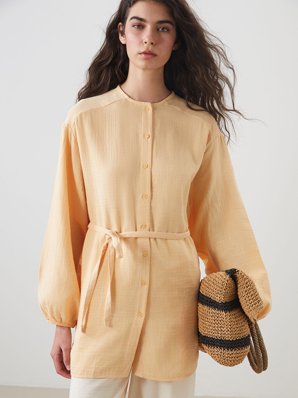 Sarı Bisiklet Yaka Kadın Gömlek Tunik