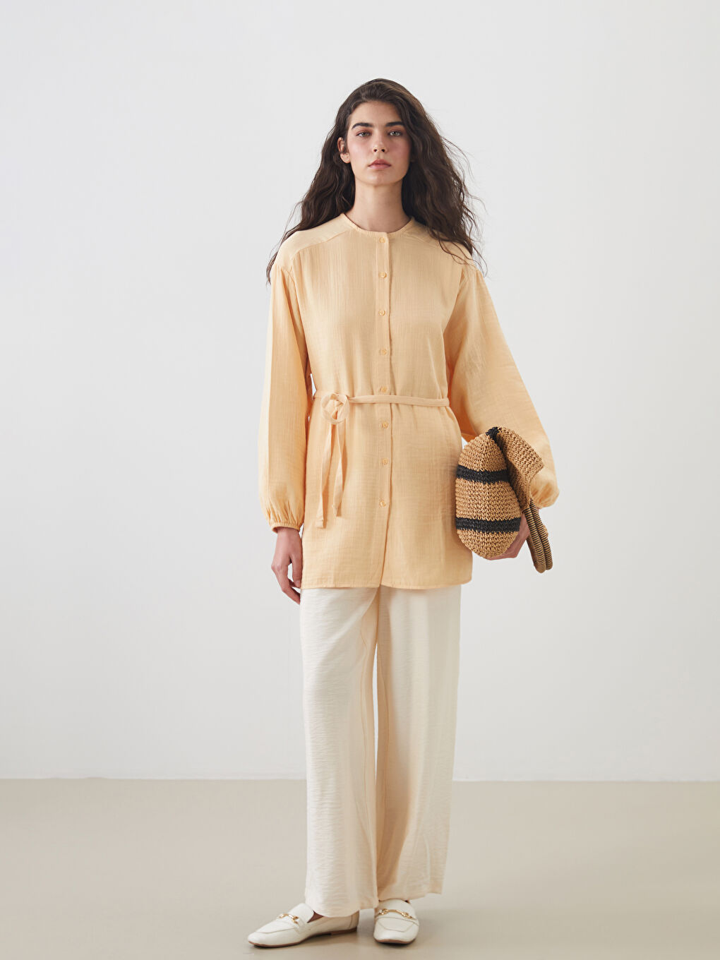 Sarı Bisiklet Yaka Kadın Gömlek Tunik-1