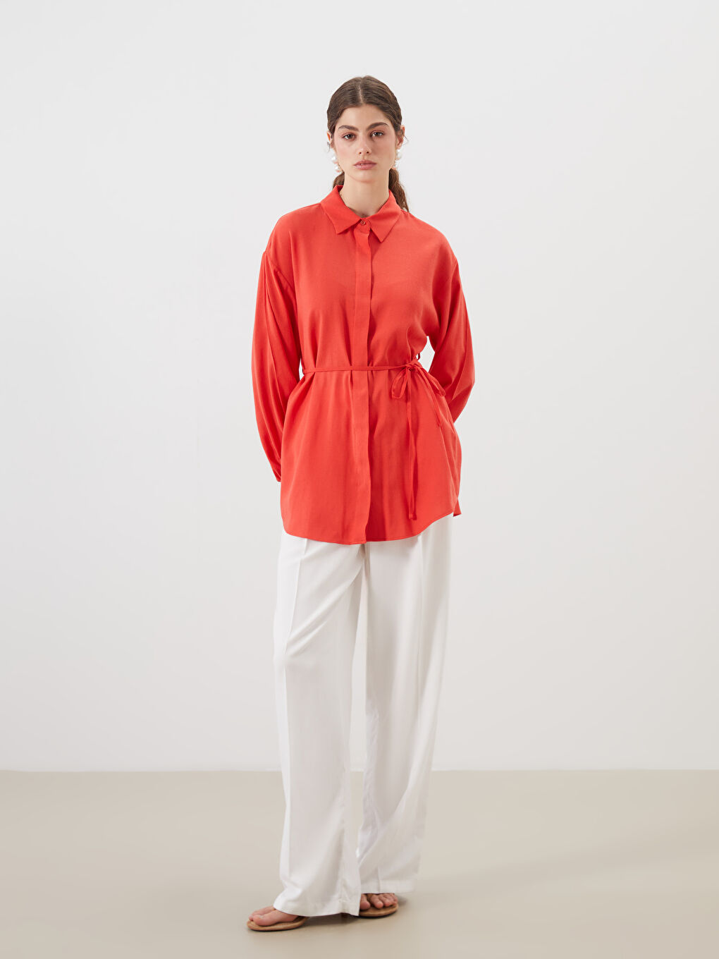 Linen Blend Women's Shirt Tunic -S5QU80Z8-D7W