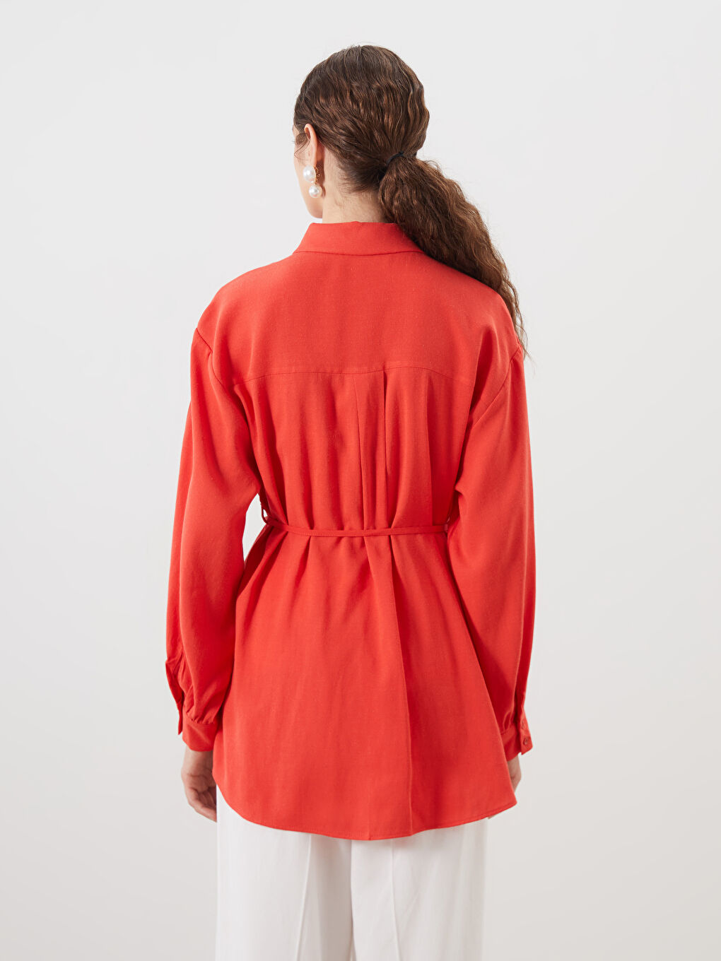 Linen Blend Women's Shirt Tunic -S5QU80Z8-D7W
