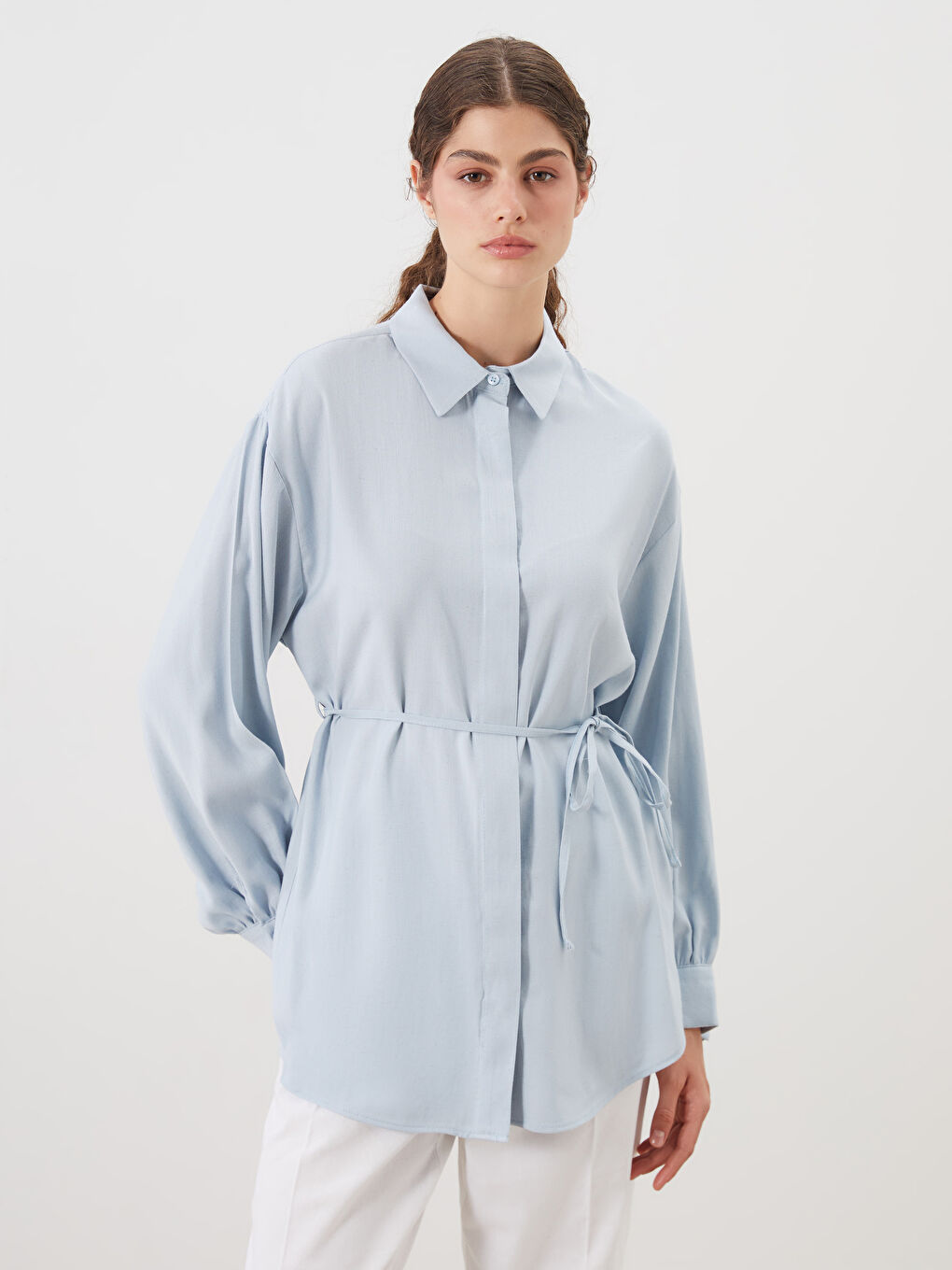 Linen Blend Women's Shirt Tunic -S5QU80Z8-DLZ