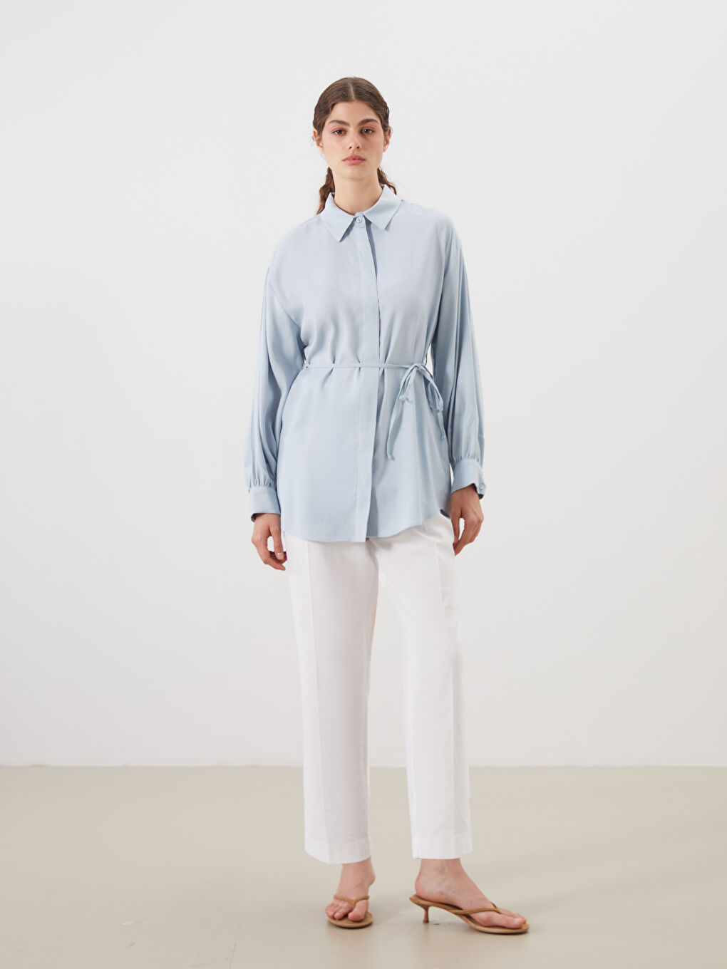 Linen Blend Women's Shirt Tunic -S5QU80Z8-DLZ