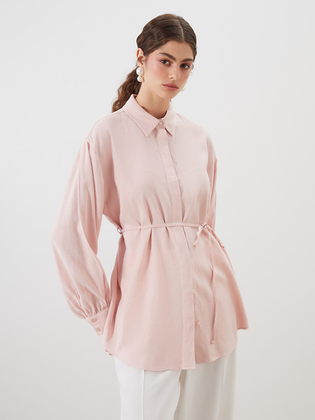 Linen Blend Women's Shirt Tunic -S5QU80Z8-FSM