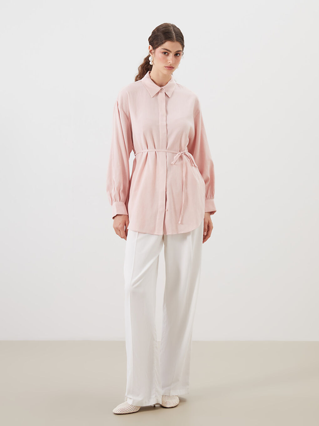 Linen Blend Women's Shirt Tunic -S5QU80Z8-FSM