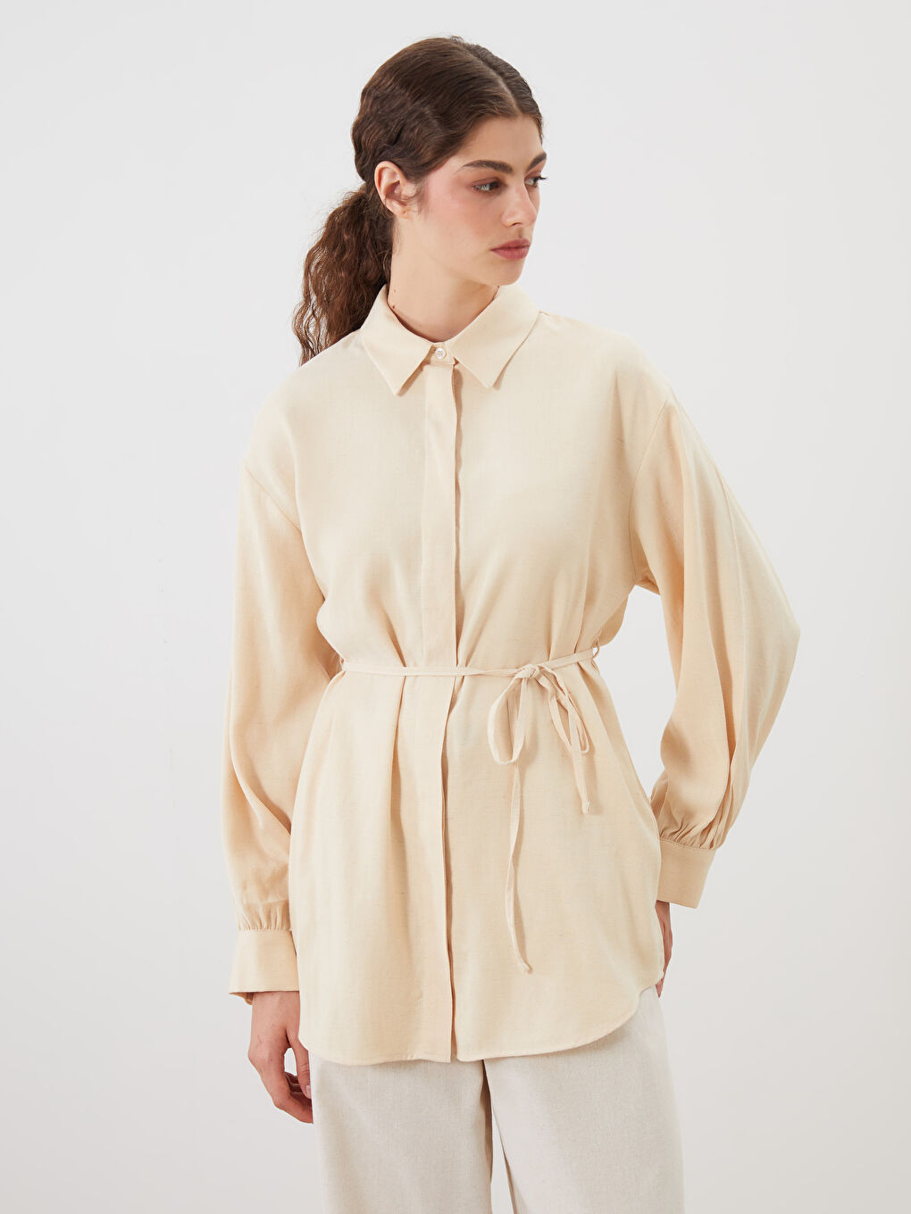 Linen Blend Women's Shirt Tunic -S5QU80Z8-TB6