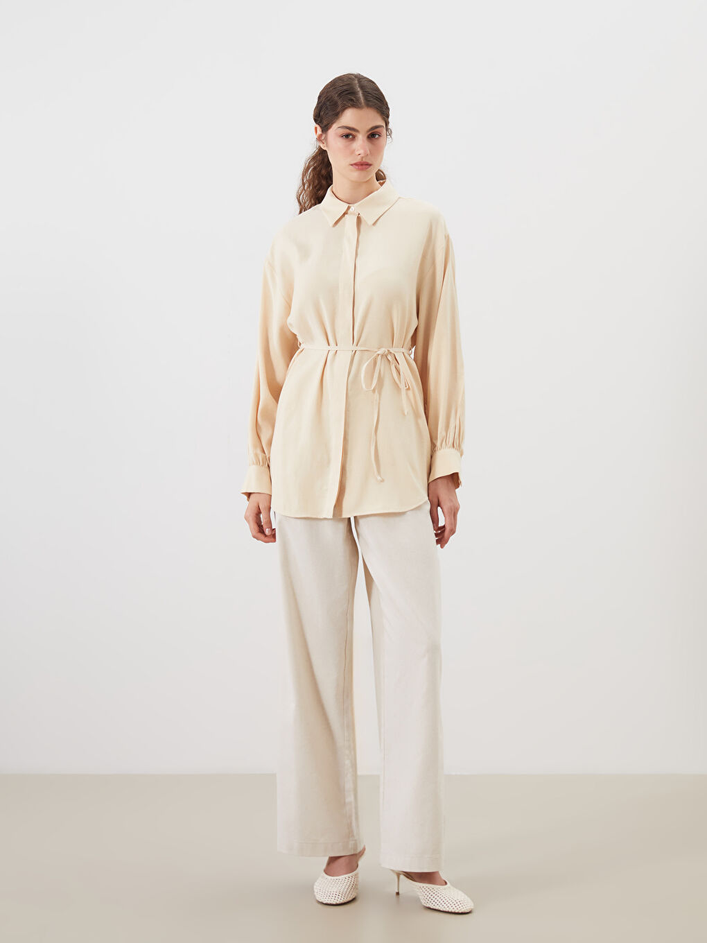 Linen Blend Women's Shirt Tunic -S5QU80Z8-TB6