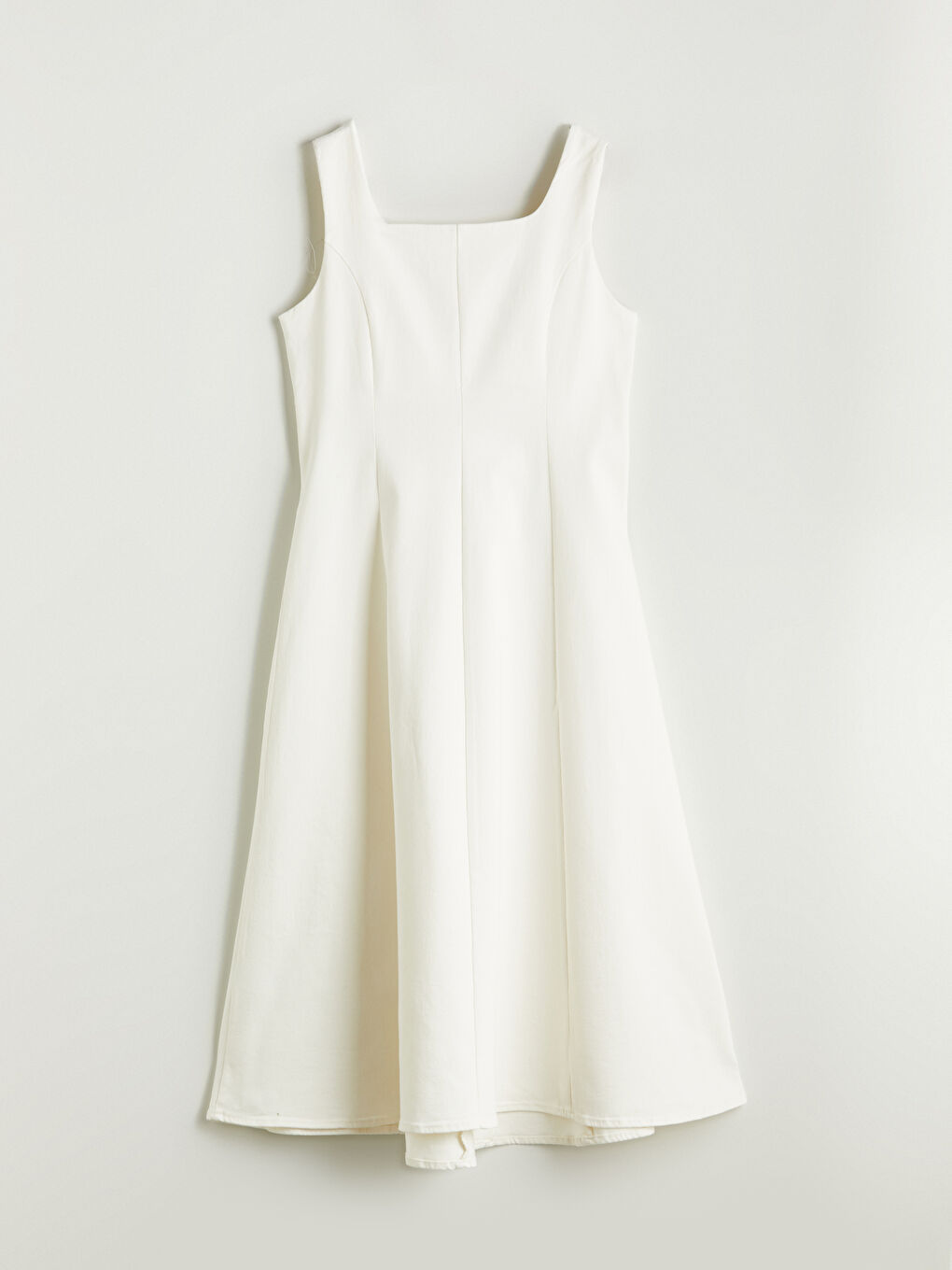 Beyaz Kare Yaka A Kesim Mini Jean Elbise-5